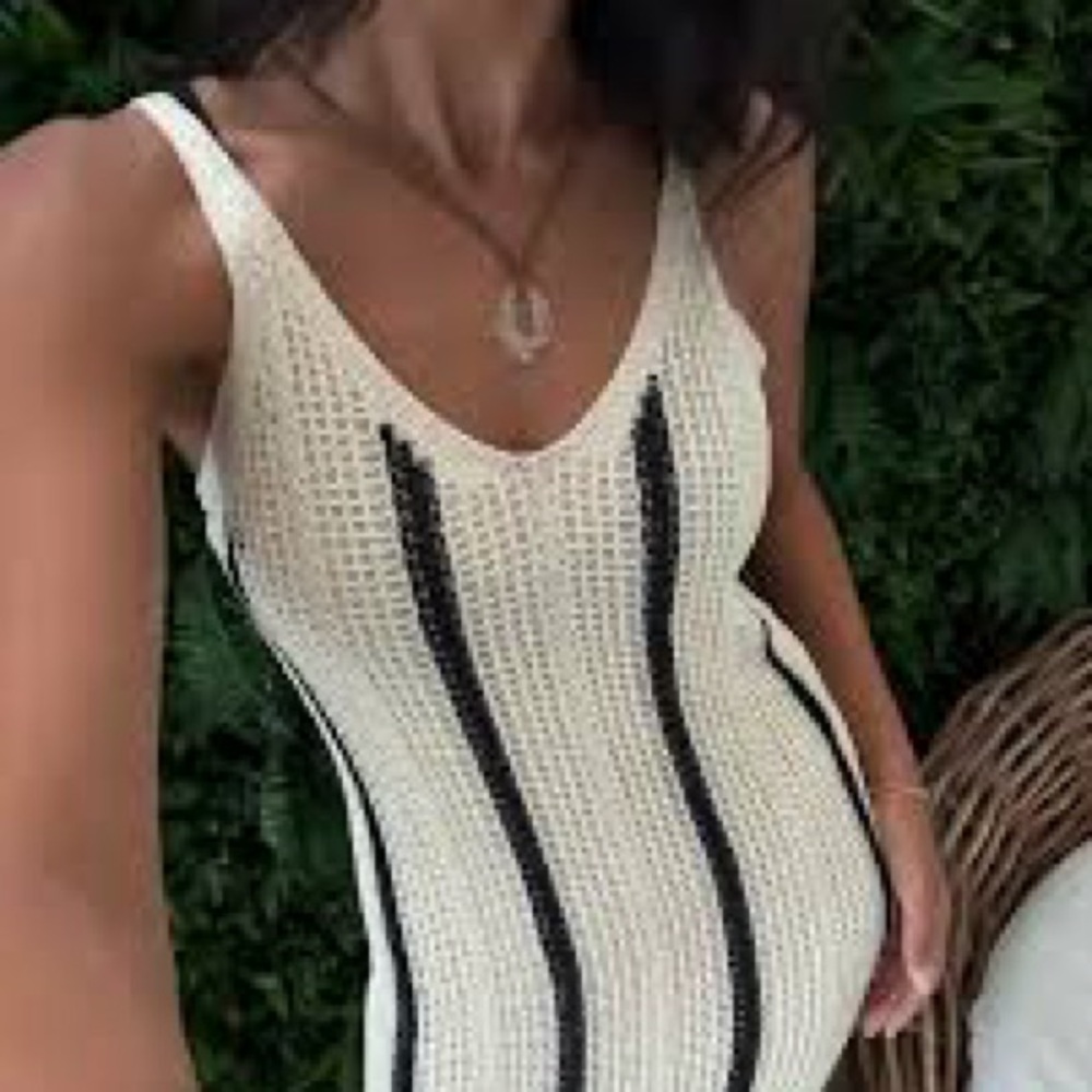 a new day Cream Maxi Dress with Black Stripe Detail